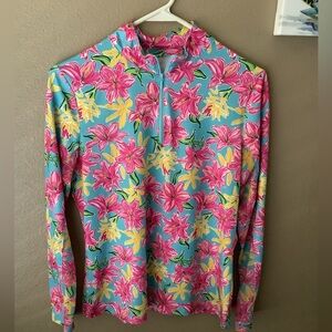 Gottex Women’s Small 1/4 Zip L/S Shirt - Pink Blue Floral - Golf/Tennis/Swim